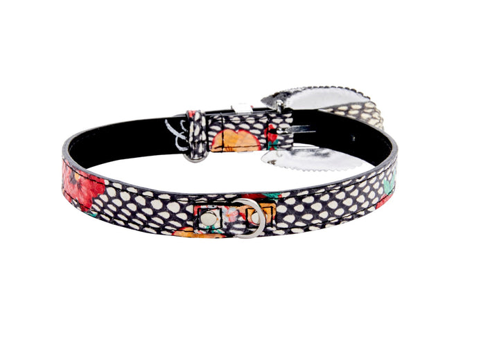 Pansy and Snake Print Embossed Italian Leather With Ornate Italian Hardware