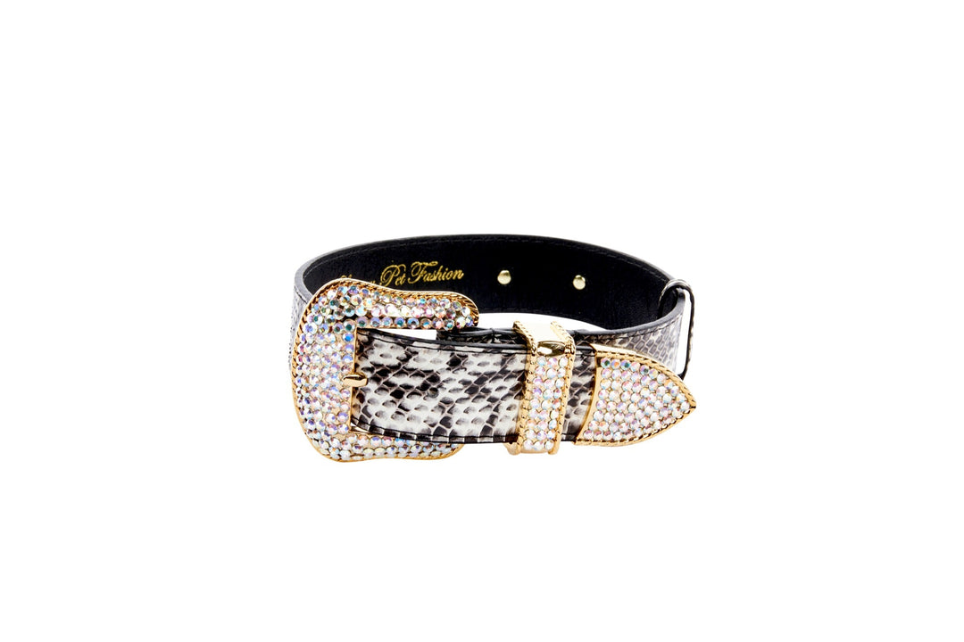 Black &amp; White Viper Snake Collar With Gold Swarovski Crystal Hardware