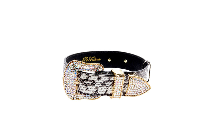 Black &amp; White Viper Snake Collar With Gold Swarovski Crystal Hardware