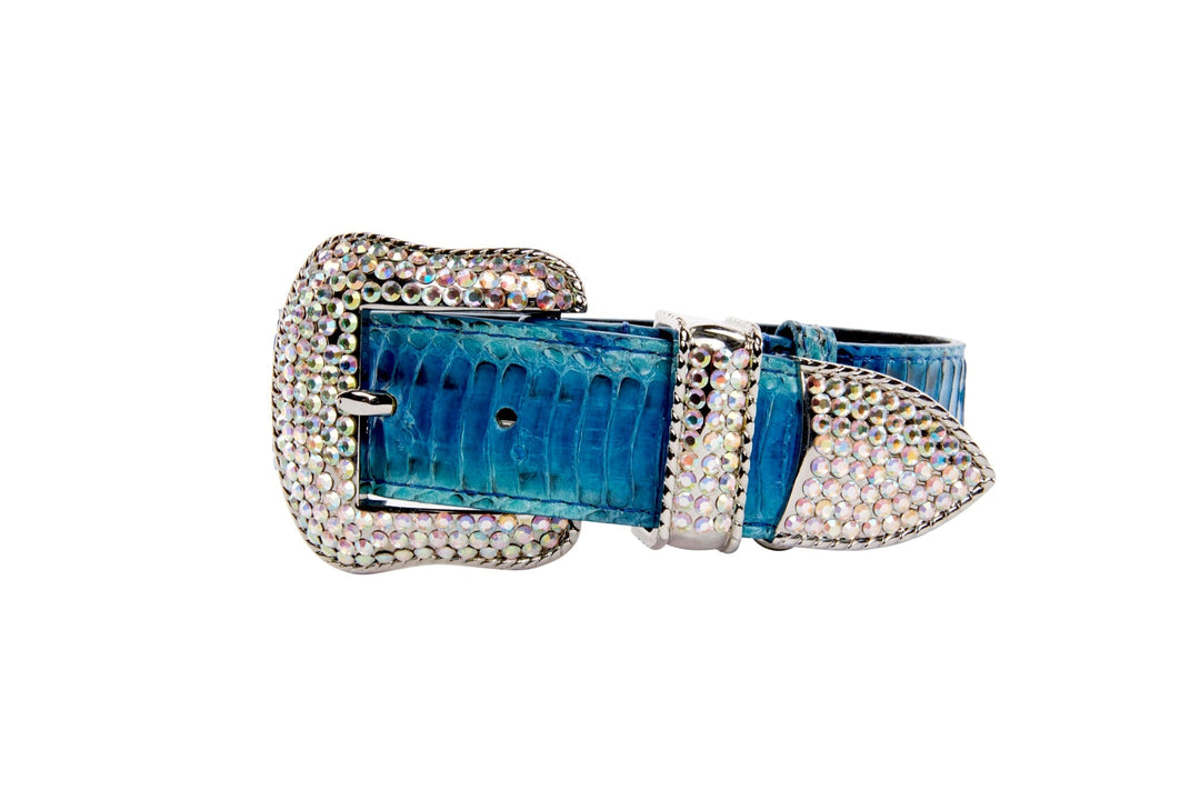 Blue &amp; Turquoise Snake Collar With Silver Swarovski Crystal Hardware