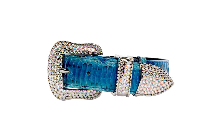 Blue &amp; Turquoise Snake Collar With Silver Swarovski Crystal Hardware