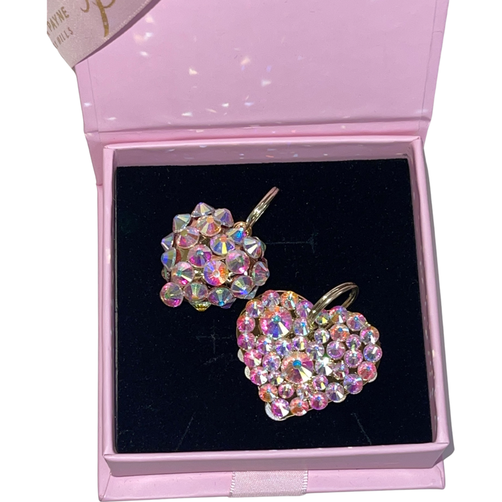 Puffy Heart &amp; Flat Heart Swarovski Crystal Charm Set Of 2