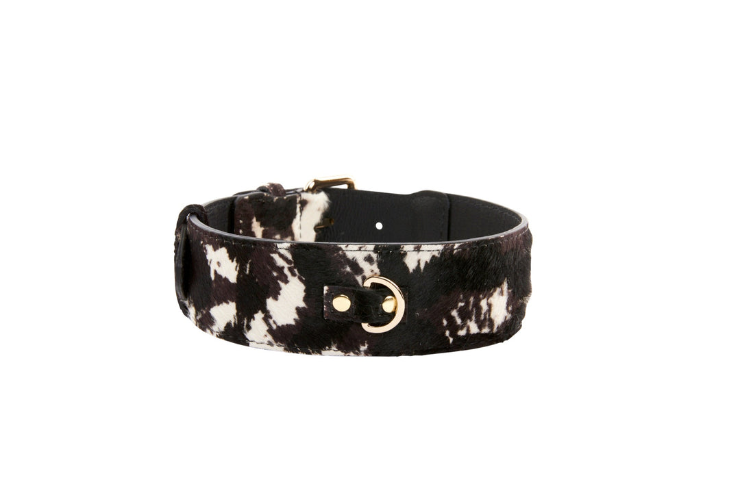Brown, Black &amp; White Hair On Hide Collar With Classic Gold Hardware