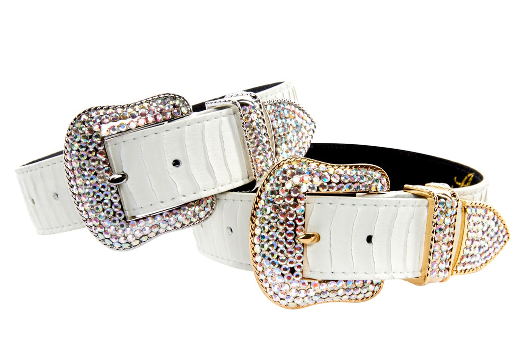 Matte White Snake Collar Set of 2. With Both Silver &amp; Gold Swarovski Crystal Hardware