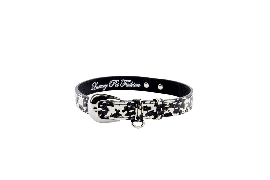 Black &amp; White Snake Collar With Silver Oval Hardware