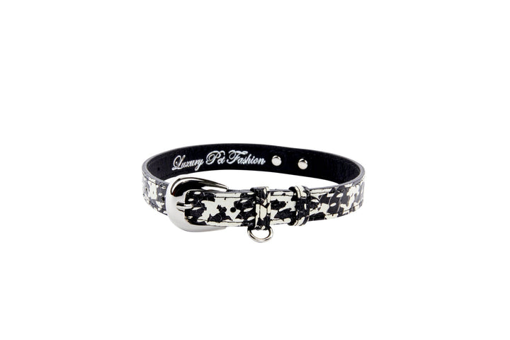Black &amp; White Snake Collar With Silver Oval Hardware