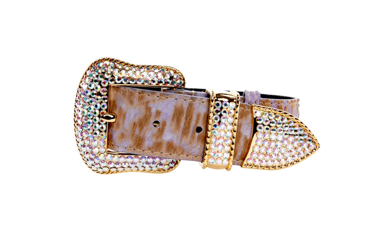 Light Purple Velvety Hair On Hide Italian Leather Swarovski Crystal Collar