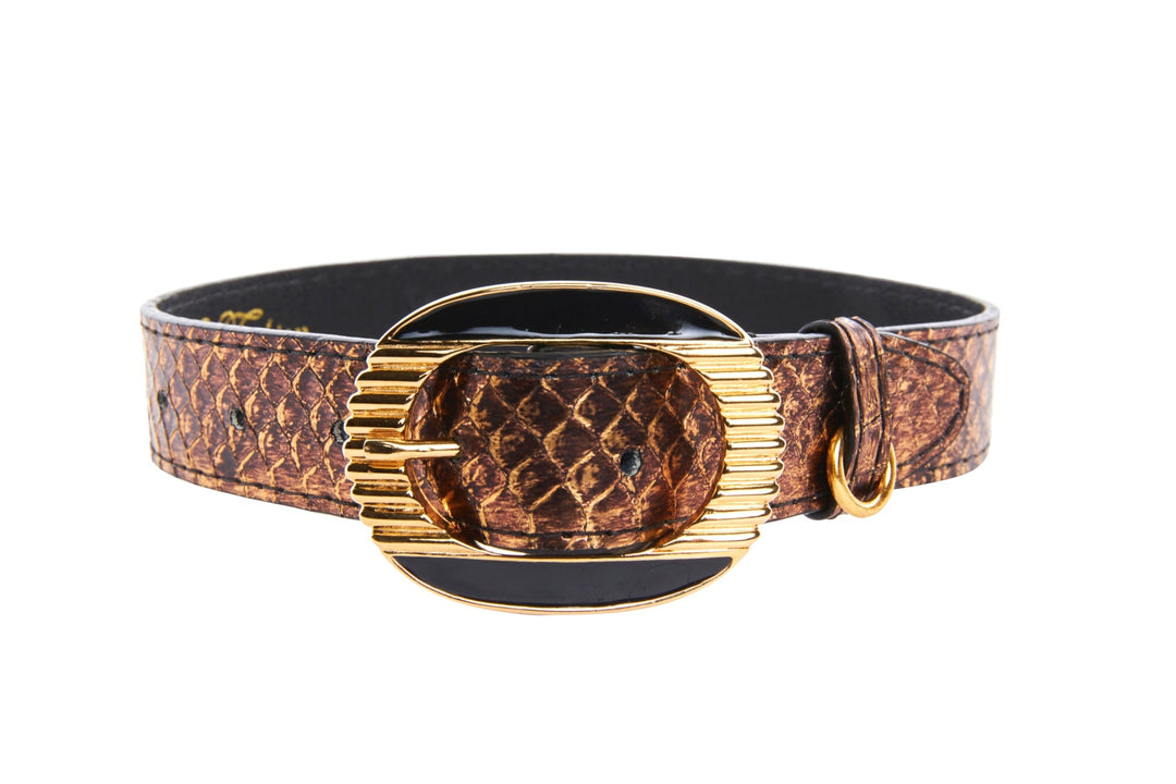 Bronze Gold Snake With Vintage Black &amp; Gold Custom Italian Hardware Collar