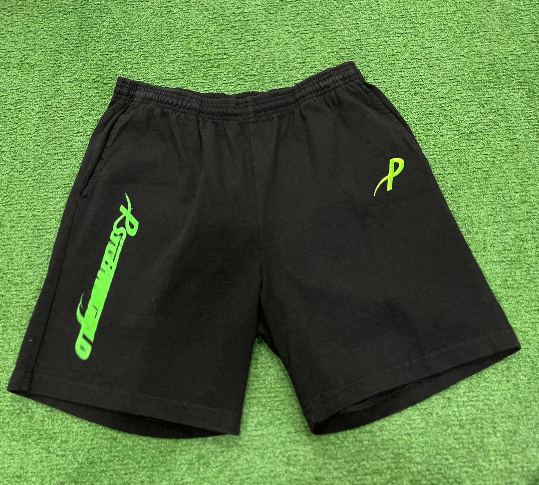 Psychworld Black Canvas Shorts Lime Green Logo
