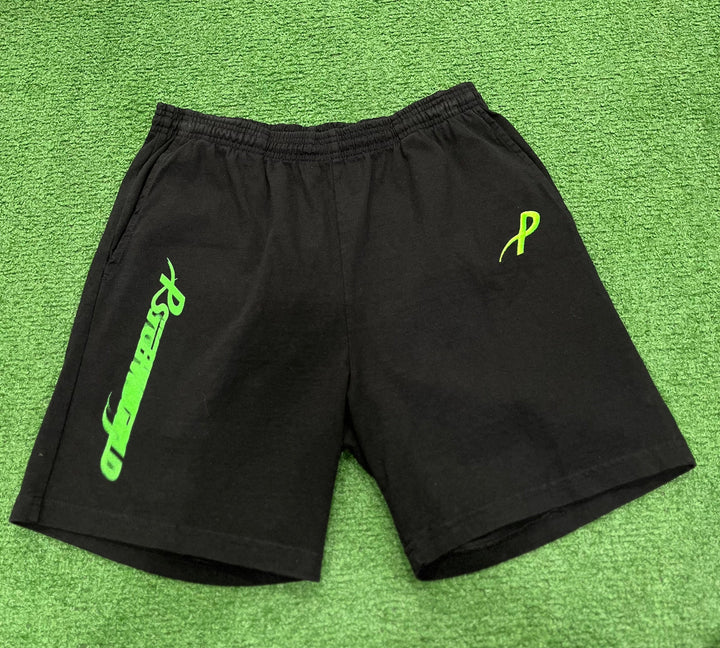 Psychworld Black Canvas Shorts Lime Green Logo