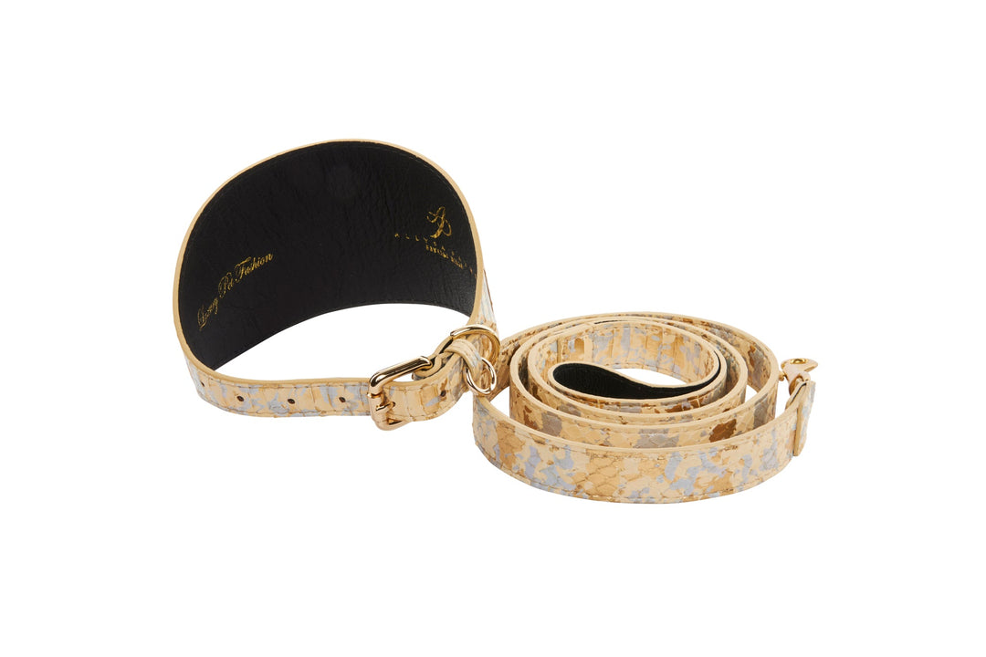 Luxury Pet Fashion Custom Art Deco Snakeskin Wide Collar &amp; Leash Set
