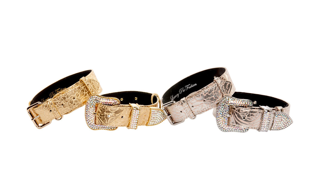 Stunning Set Of 4. Gold &amp; Soft Pink/Silver Floral Italian Leather Collars