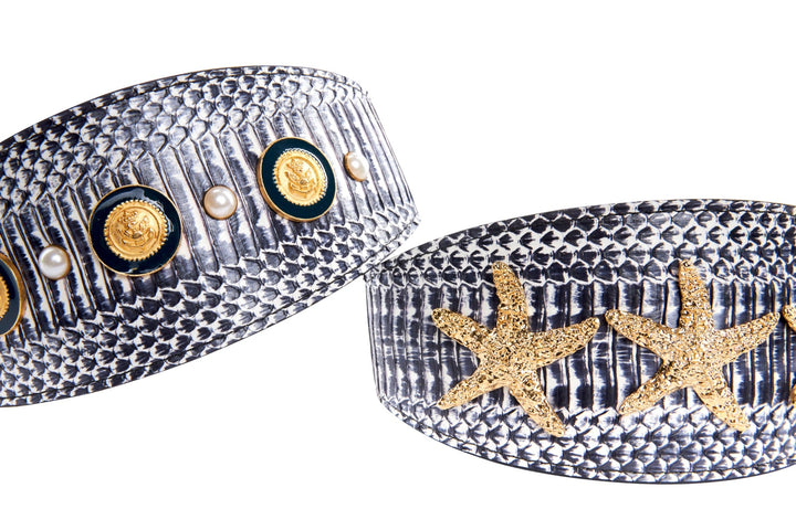 Nautical Collection. White &amp; Navy Snake Set Of 2