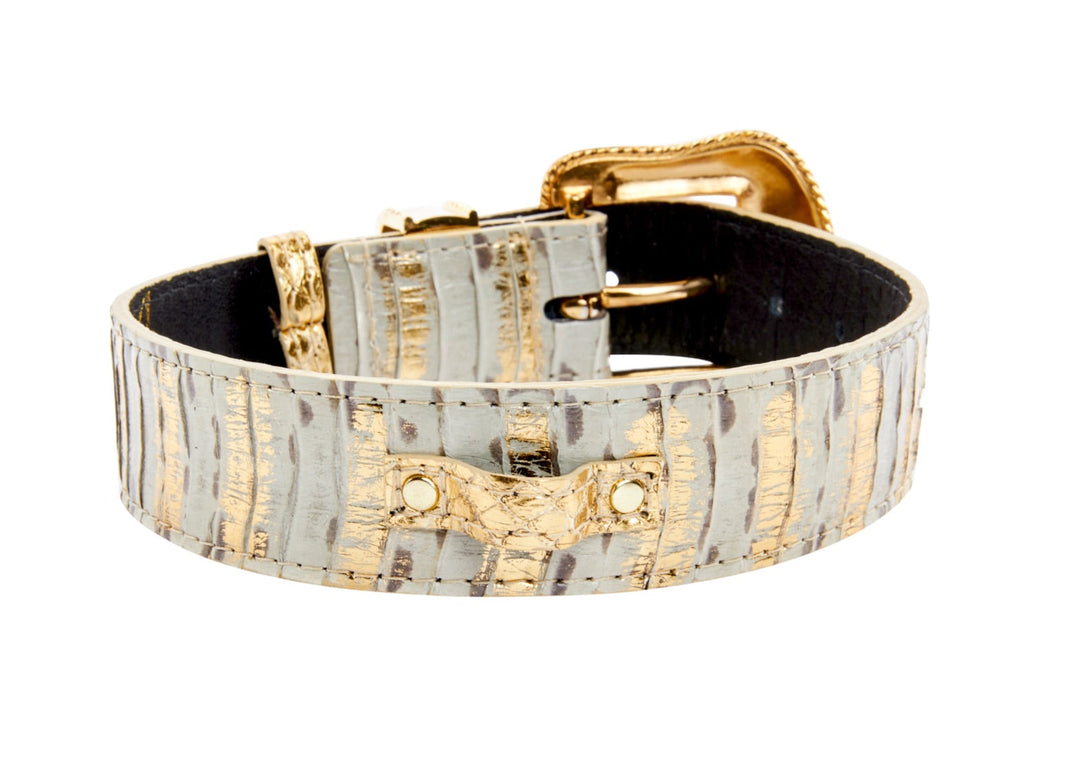 White Wash &amp; Gold Snake Collar With Swarovski Crystal Hardware