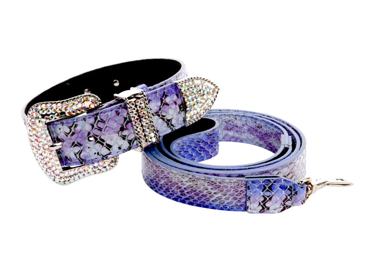 Purple/Silver/Black Custom Iridescent Snake/Swarovski Crystal Collar &amp; Leash Set