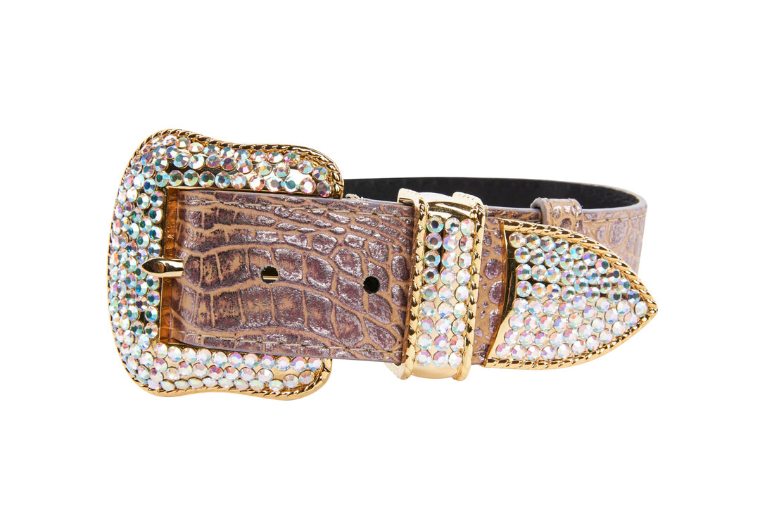 Pink, Purple &amp; Silver Embossed Croc Italian Leather/Swarovski Crystal Collar