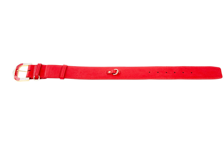 Red Italian Leather Collar With Hollywood Glam Italian Hardware