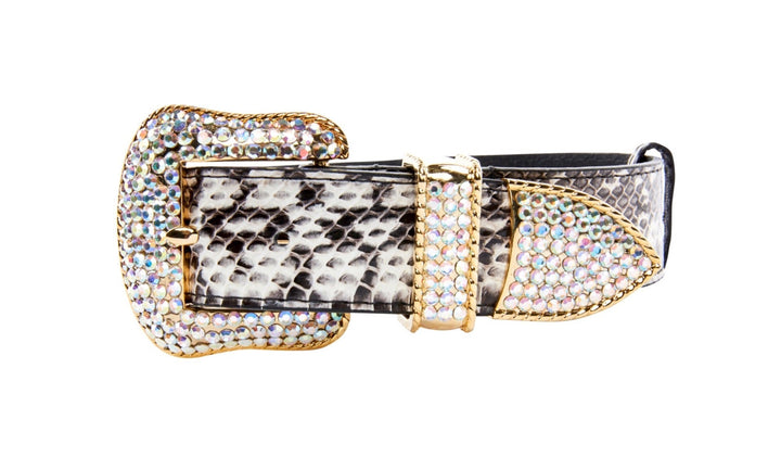 Black &amp; White Viper Snake Collar With Gold Swarovski Crystal Hardware