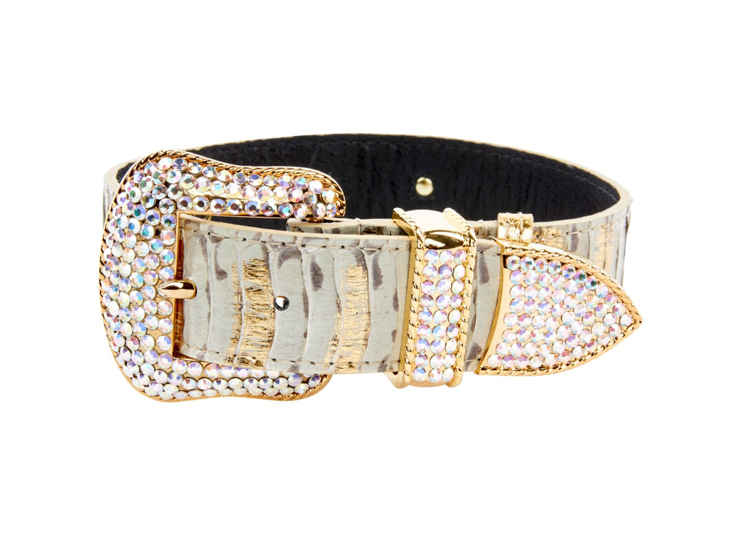 White Wash &amp; Gold Snake Collar With Swarovski Crystal Hardware