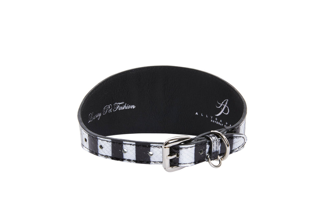 Black &amp; Silver Stiped Snake Wide Style 3” Collar