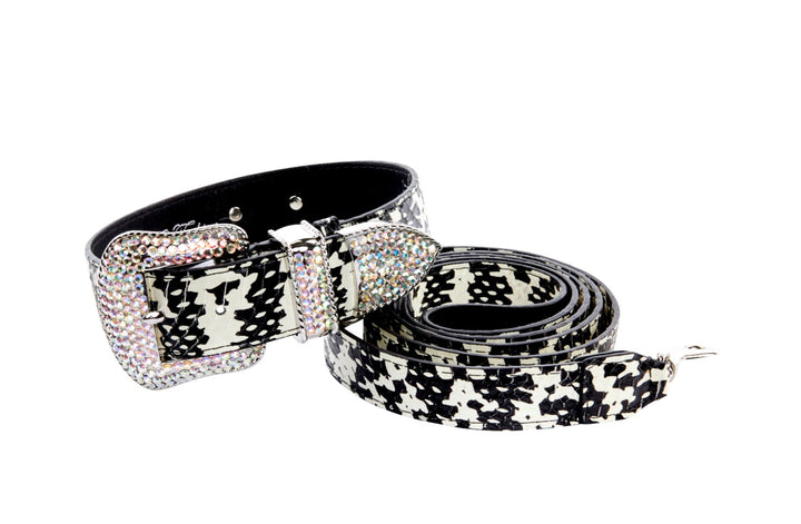 Black &amp; White Snake/Swarovski Crystal Collar &amp; Leash Set