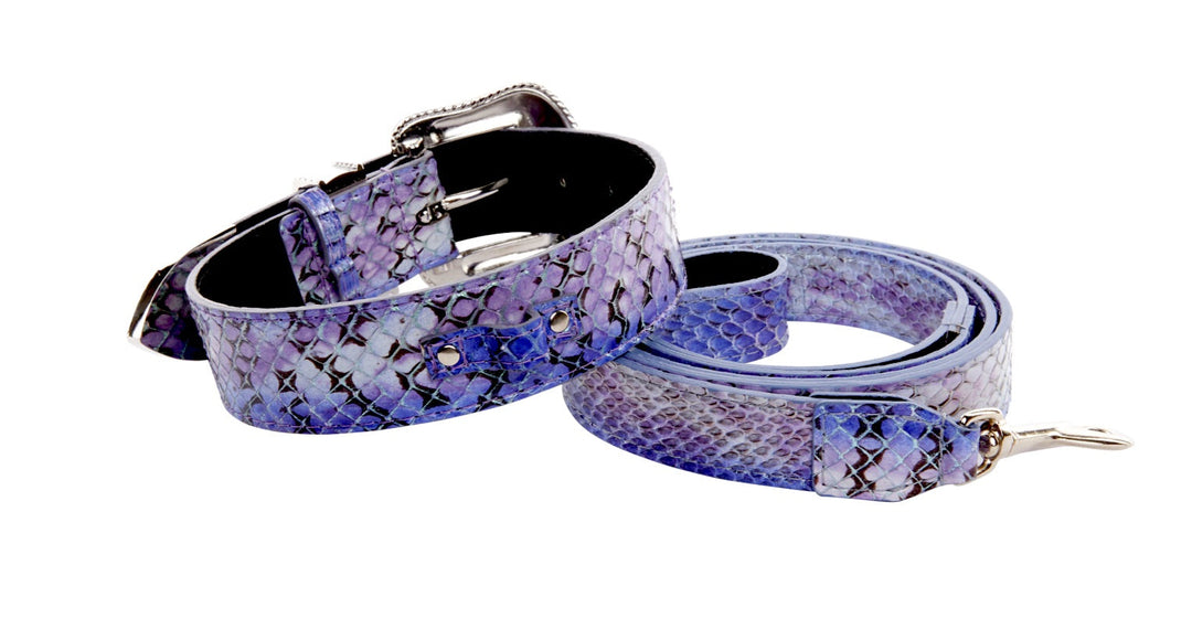 Purple/Silver/Black Custom Iridescent Snake/Swarovski Crystal Collar &amp; Leash Set