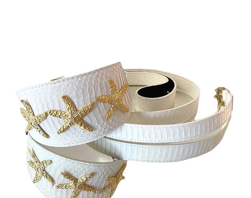 Luxury Pet Fashion Matte White Snakeskin Wide Collar &amp; Leash Set
