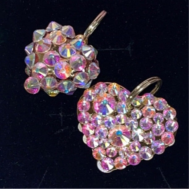Puffy Heart &amp; Flat Heart Swarovski Crystal Charm Set Of 2