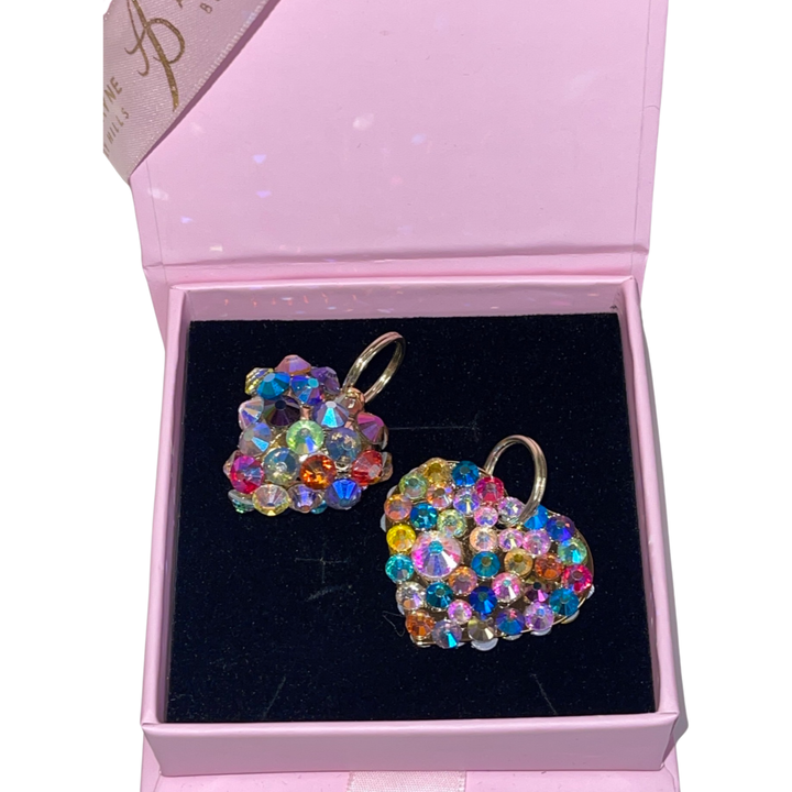 Set Of 2 Multi Color Swarovski Crystal Puffy Heart &amp; Flat Heart