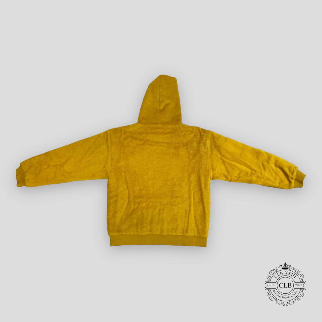 Celine Homme Glitter Sequined Logo Fuzzy Hoodie in Yellow