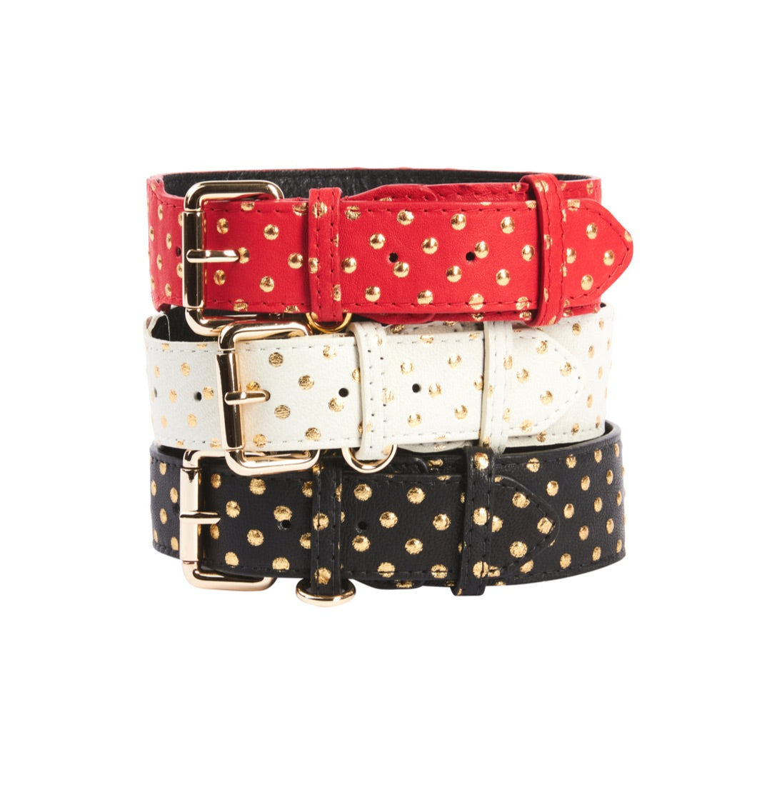 Red/Gold Polka Dot, White/Gold Polka Dot &amp; Black/Gold Polka Dot Italian Leather Classic Collars