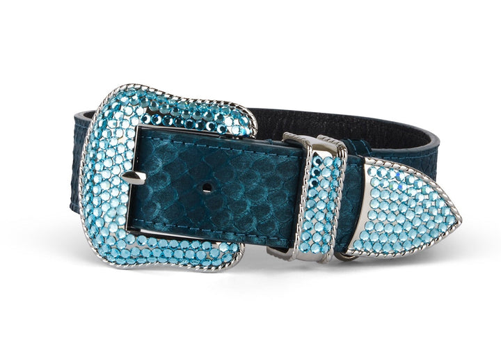 Stunning Iridescent Matte Blue/Green Snake Blue Swarovski Crystal Hardware Collar