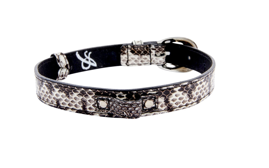 Black &amp; White Viper Snake Collar With Silver Oval Italian Hardware