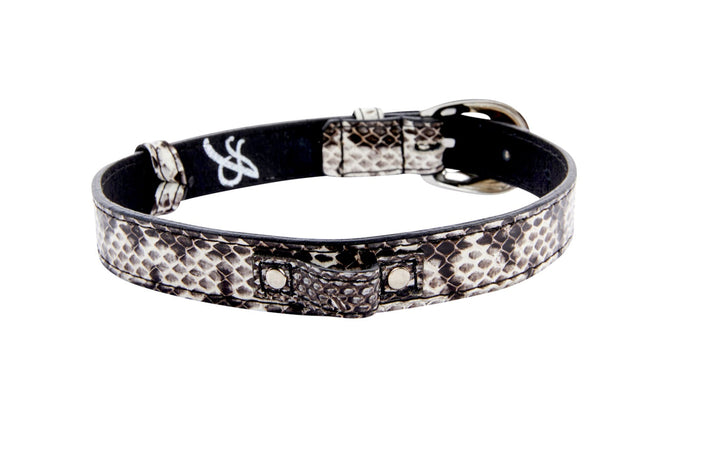 Black &amp; White Viper Snake Collar With Silver Oval Italian Hardware