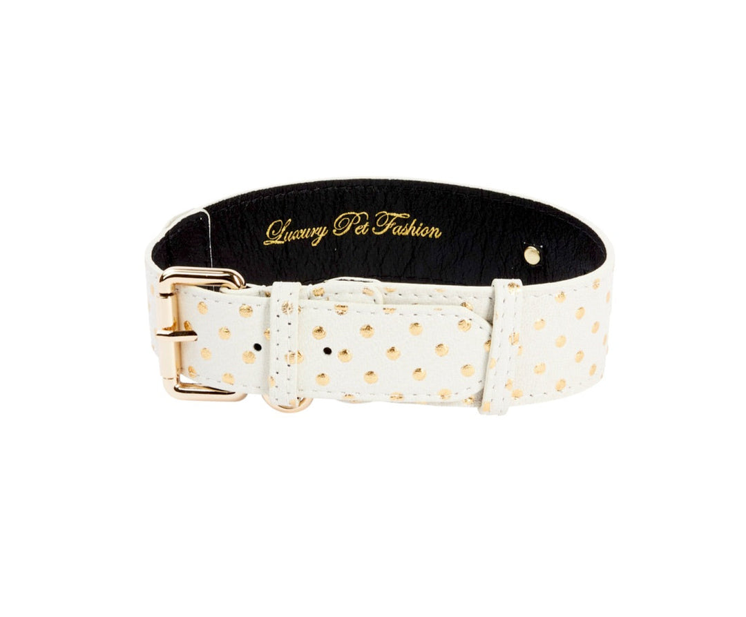 White &amp; Gold Polka Dot Italian Leather Classic Collar