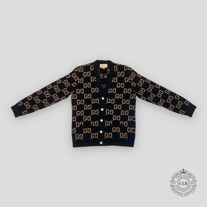 GUCCI GG WOOL JACQURD CARDIGAN - BLACK/CAMEL