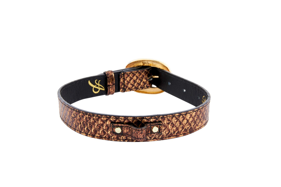 Bronze Gold Snake With Vintage Black &amp; Gold Custom Italian Hardware Collar