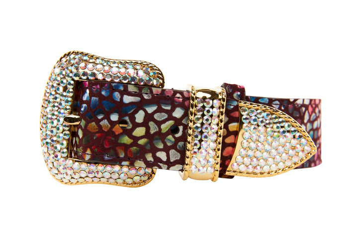 Luxury Pet Fashion Burgundy Floral Mosaic &amp; Black Floral Mosaic Italian Leather With Silver Swarovski Crystal Hardware Collars
