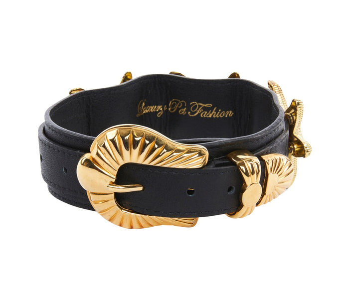 Black Italian Leather Starfish Collar