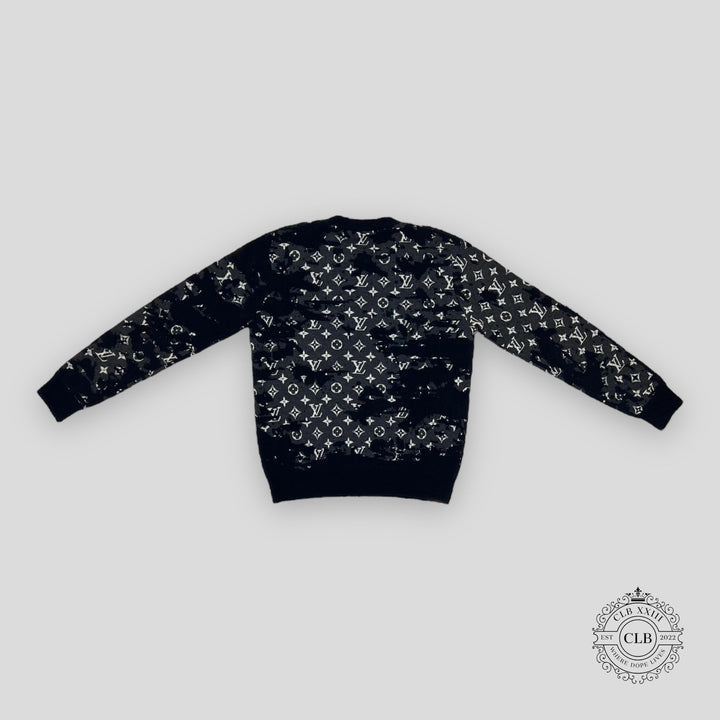 Louis Vuitton Distressed Flock Monogram Sweater in Navy