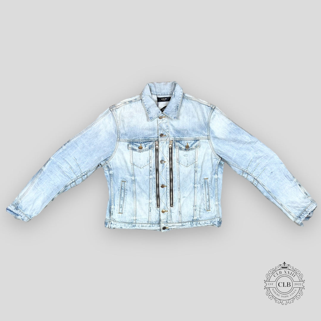 Amiri MX2 Bandana Patch Denim Trucker Jacket in Clay Indigo