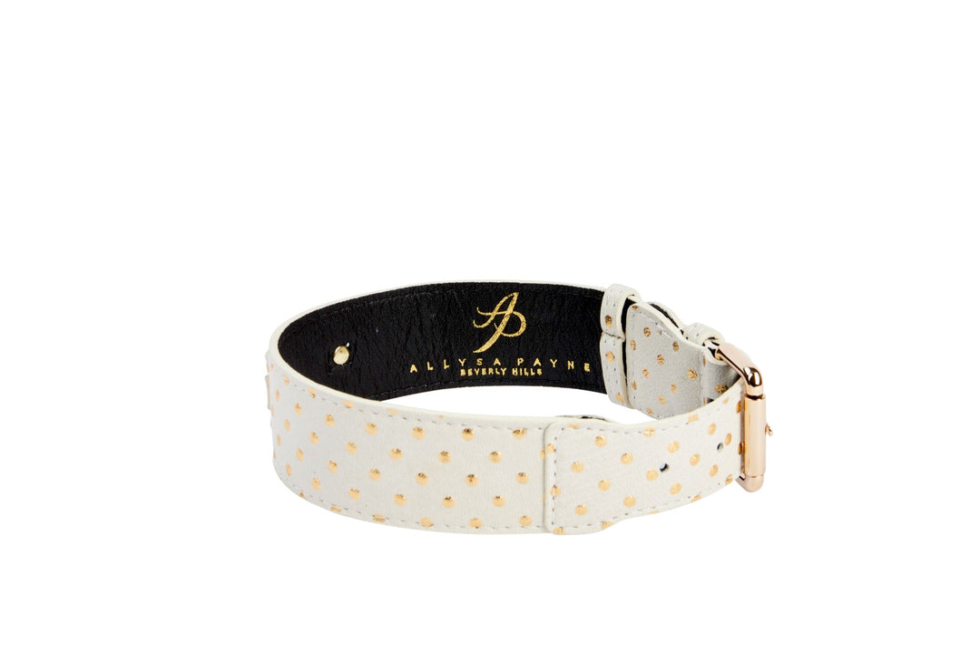 White &amp; Gold Polka Dot Italian Leather Classic Collar
