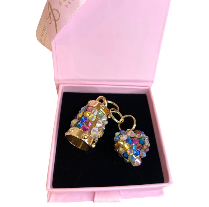Set Of 2 Rainbow Color Swarovski Crystal Heart &amp; Cylinder Matching Swarovski Charm