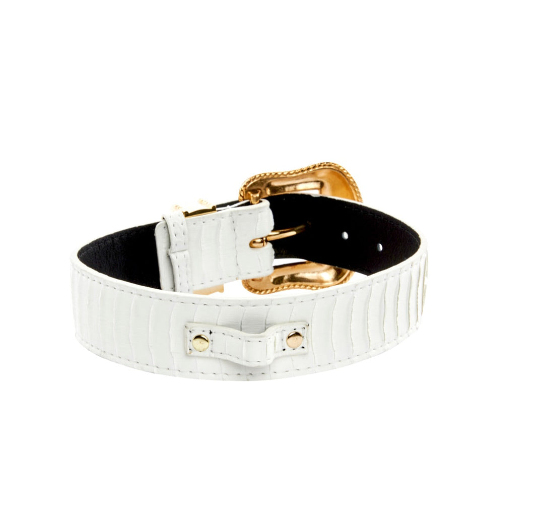 Matte White Snake Collar Set of 2. With Both Silver &amp; Gold Swarovski Crystal Hardware