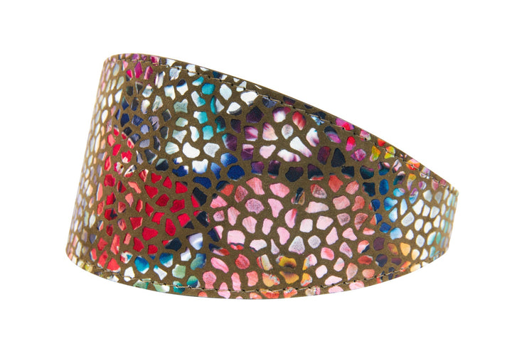Olive Floral Mosaic Italian Leather 3” Wide Style Collar