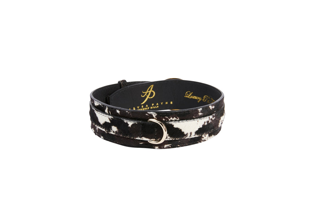 Brown, White, Black Hair On Hide Italian Leather Collar With 3 Piece Italian Hardware