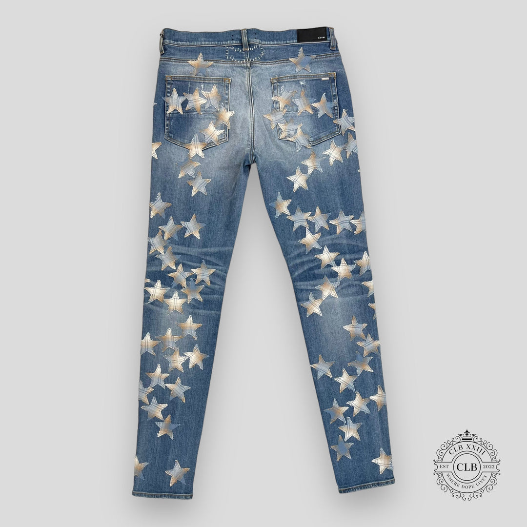 AMIRI PLAID STAR CHEMIST JEANS - 70S INDIGO