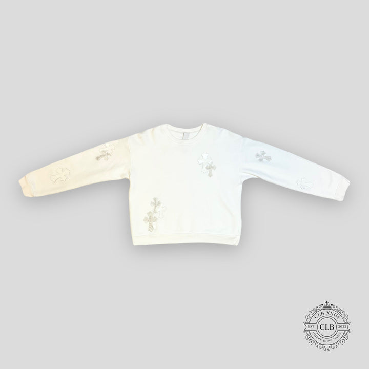 Chrome Hearts Cemetery Cross Patch Crewneck in White