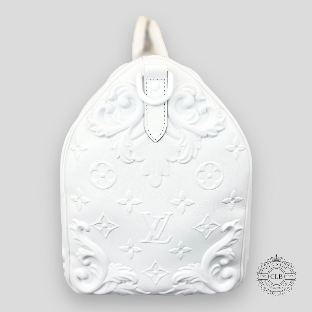 LOUIS VUITTON OPTIC WHITE EMBOSSED MONOGRAM KEEPALL 50