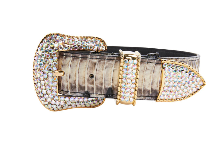 Off White/Black Snake With Gold Swarovski Crystal Hardware Collar &amp; Leash Set